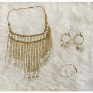 Beautiful 3 Piece Jewelry Set - Necklace Earring Bracelet White Made in Mexico